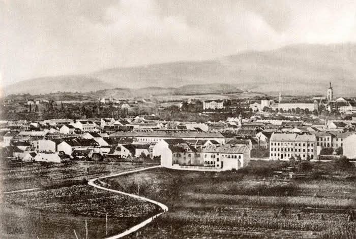 Južno kukuruzište i donji dio produžene Preradovićeve ulice (do 1876. godine Svilarska ulica) koja ide do Savskoga kupališta i skele u Trnju, 1880. godine